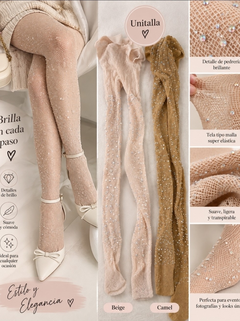 Sparkle Sheer Tights - Beige